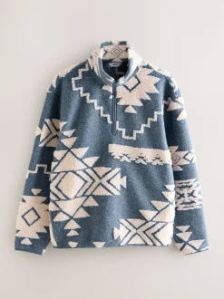 Loungewear|Jassen En Jacks*Next Blue/Ecru Geometric Matching Family - Zip Neck Printed Fleece