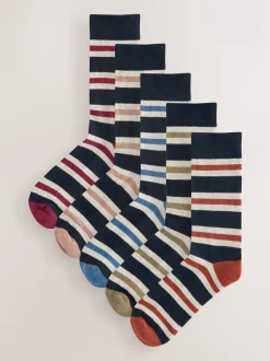 Sokken|Sokken*Next Blue/Ecru Striped - Cushioned Sole Comfort Socks 5 Pack
