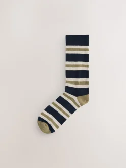 Sokken|Sokken*Next Blue/Ecru Striped - Cushioned Sole Comfort Socks 5 Pack