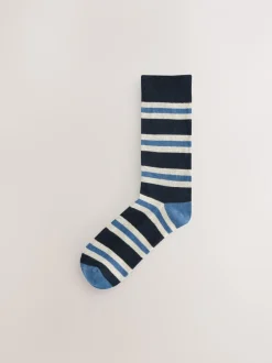 Sokken|Sokken*Next Blue/Ecru Striped - Cushioned Sole Comfort Socks 5 Pack