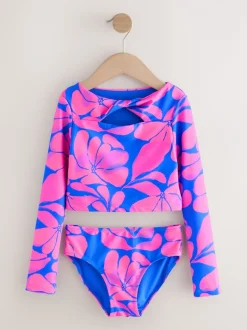 Badkleding|Next Blue/Pink Floral Print - Bikini met lange mouwen (3-16 jr)