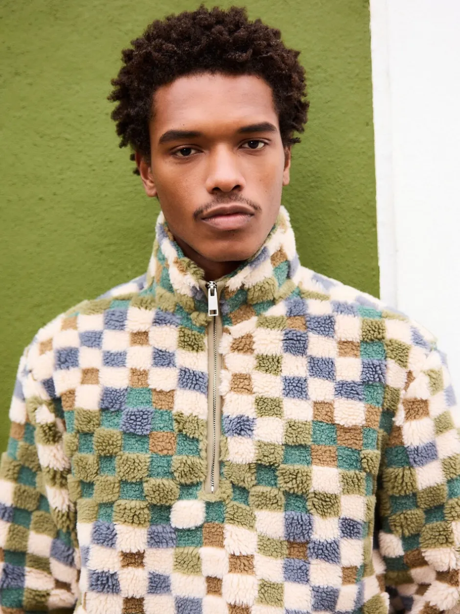 Jassen En Jacks|Sweaters En Hoody´S*Next - Half met rits - Fleece trui met print Blue/Tan Checkerboard