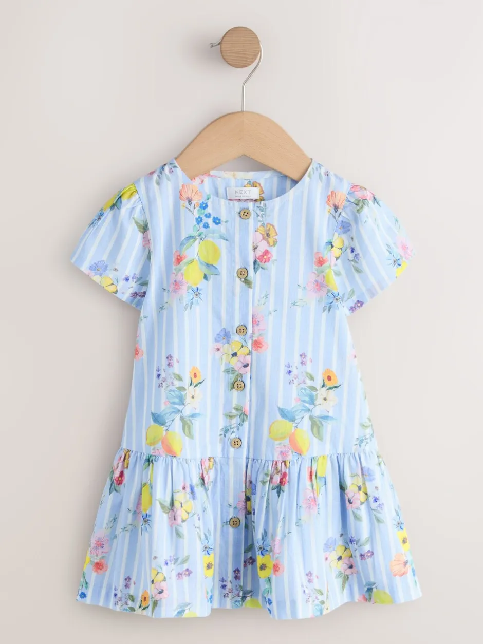Jurken|Jurken*Next - Short Sleeve Cotton Dress (3mths-8yrs) Blue/White Stripe Floral