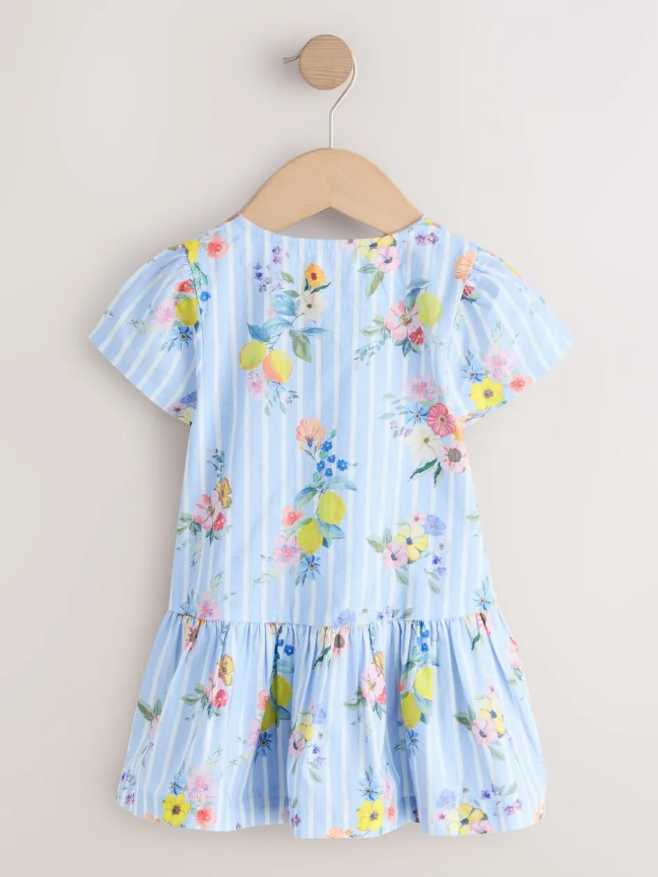 Jurken|Jurken*Next - Short Sleeve Cotton Dress (3mths-8yrs) Blue/White Stripe Floral