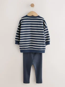 Sweaters En Hoody´S|Next Blue/White Stripe/Car - Set van 2 sweatshirts en leggings (3mnd -7jr)