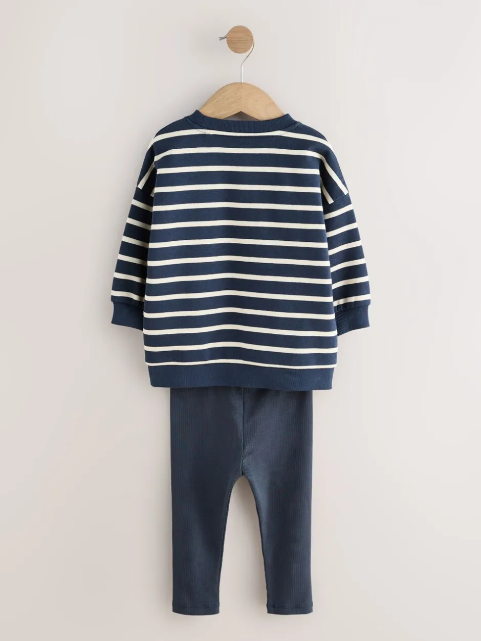Sweaters En Hoody´S|Next Blue/White Stripe/Car - Set van 2 sweatshirts en leggings (3mnd -7jr)