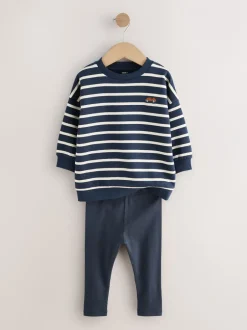 Sweaters En Hoody´S|Next Blue/White Stripe/Car - Set van 2 sweatshirts en leggings (3mnd -7jr)