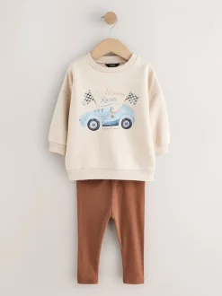 Sweaters En Hoody´S|Next Blue/White Stripe/Car - Set van 2 sweatshirts en leggings (3mnd -7jr)