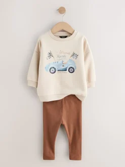 Sweaters En Hoody´S|Next Blue/White Stripe/Car - Set van 2 sweatshirts en leggings (3mnd -7jr)