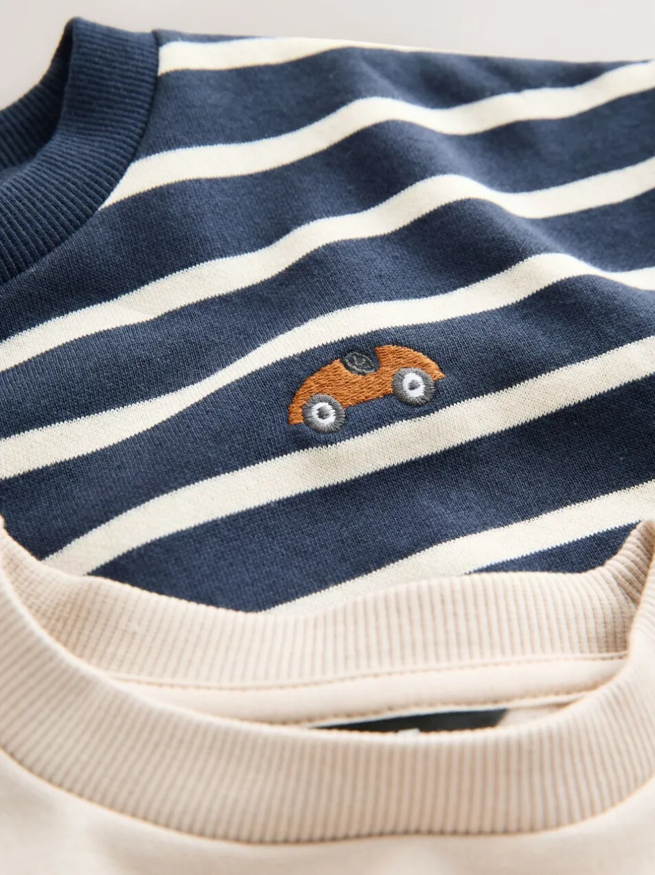 Sweaters En Hoody´S|Next Blue/White Stripe/Car - Set van 2 sweatshirts en leggings (3mnd -7jr)