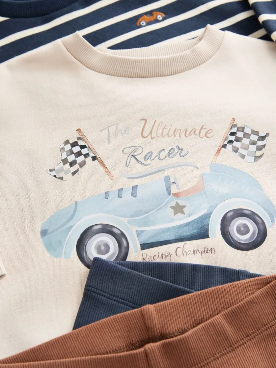 Sweaters En Hoody´S|Next Blue/White Stripe/Car - Set van 2 sweatshirts en leggings (3mnd -7jr)