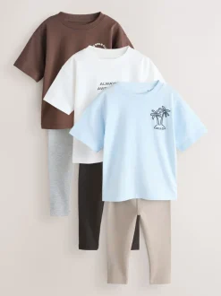 Tops|Sets En Outfits|Next Blue/White/Brown - Short Sleeve Top and Leggings Set 3 Pack (3mths-7yrs)