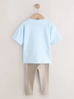 Tops|Sets En Outfits|Next Blue/White/Brown - Short Sleeve Top and Leggings Set 3 Pack (3mths-7yrs)