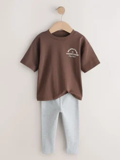 Tops|Sets En Outfits|Next Blue/White/Brown - Short Sleeve Top and Leggings Set 3 Pack (3mths-7yrs)