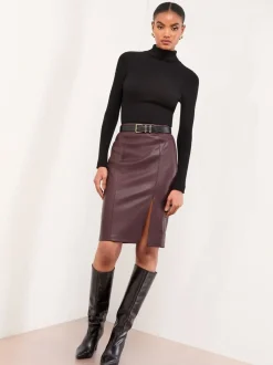 Rokken|Lipsy - - Midi-rok met zijsplit Bordeaux Rood imitatieleer