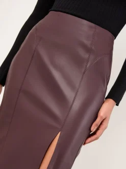 Rokken|Lipsy - - Midi-rok met zijsplit Bordeaux Rood imitatieleer
