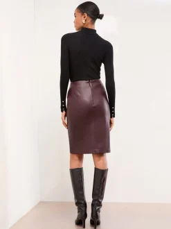 Rokken|Lipsy - - Midi-rok met zijsplit Bordeaux Rood imitatieleer
