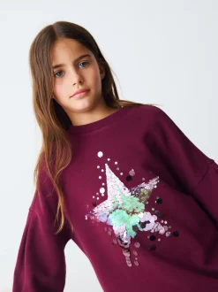 Gebreide Kleding*Next Bordeauxrode Pailletten ster - Trui-jurk (3-16 jr)