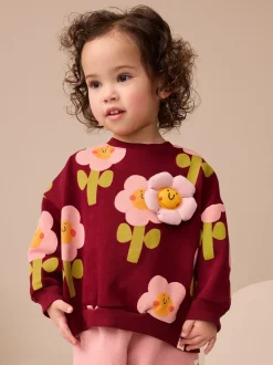 Truien En Breisels|Sweaters En Hoody´S*Next - Sweatshirt met ronde hals (3 mnd-7 jr) Bordeauxrode Smiley Bloemenprint