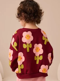 Truien En Breisels|Sweaters En Hoody´S*Next - Sweatshirt met ronde hals (3 mnd-7 jr) Bordeauxrode Smiley Bloemenprint