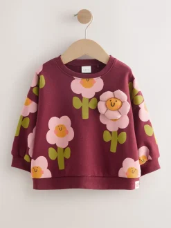 Truien En Breisels|Sweaters En Hoody´S*Next - Sweatshirt met ronde hals (3 mnd-7 jr) Bordeauxrode Smiley Bloemenprint