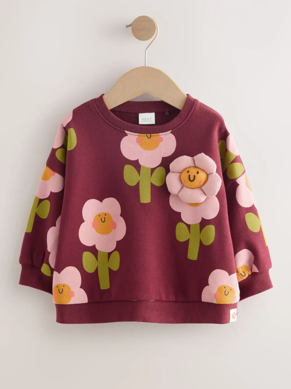 Truien En Breisels|Sweaters En Hoody´S*Next - Sweatshirt met ronde hals (3 mnd-7 jr) Bordeauxrode Smiley Bloemenprint