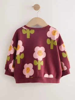 Truien En Breisels|Sweaters En Hoody´S*Next - Sweatshirt met ronde hals (3 mnd-7 jr) Bordeauxrode Smiley Bloemenprint
