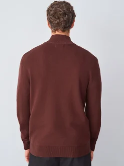 Gebreide Kleding|Next Bordeauxrood - Effen - Regular fit 100% katoenen premium trui met korte rits