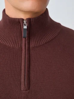 Gebreide Kleding|Next Bordeauxrood - Effen - Regular fit 100% katoenen premium trui met korte rits