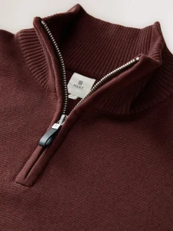 Gebreide Kleding|Next Bordeauxrood - Effen - Regular fit 100% katoenen premium trui met korte rits