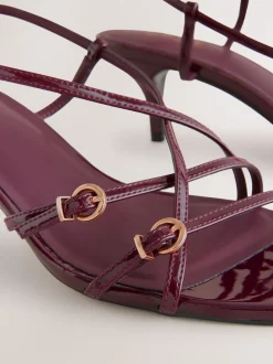 Schoenen Met Hakken|Next - Forever Comfort® Multi Buckle Strappy Kitten Heels Bordeauxrood