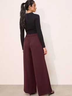 Kostuums En Werkkleding|Broeken*Friends Like These - Adjustable Waist Premium Wide Leg Trousers Bordeauxrood