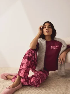 Loungewear|Alle Nacht- En Loungekleding|Next Bordeauxrood - Katoenen pyjama met korte mouw