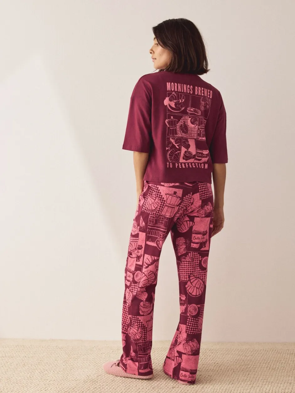 Loungewear|Alle Nacht- En Loungekleding|Next Bordeauxrood - Katoenen pyjama met korte mouw