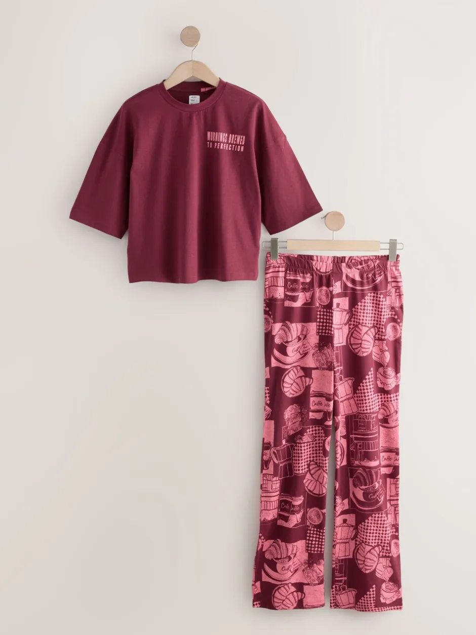 Loungewear|Alle Nacht- En Loungekleding|Next Bordeauxrood - Katoenen pyjama met korte mouw
