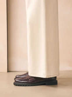 Lage Schoenen|Next - Lakleren stevige instappers Bordeauxrood
