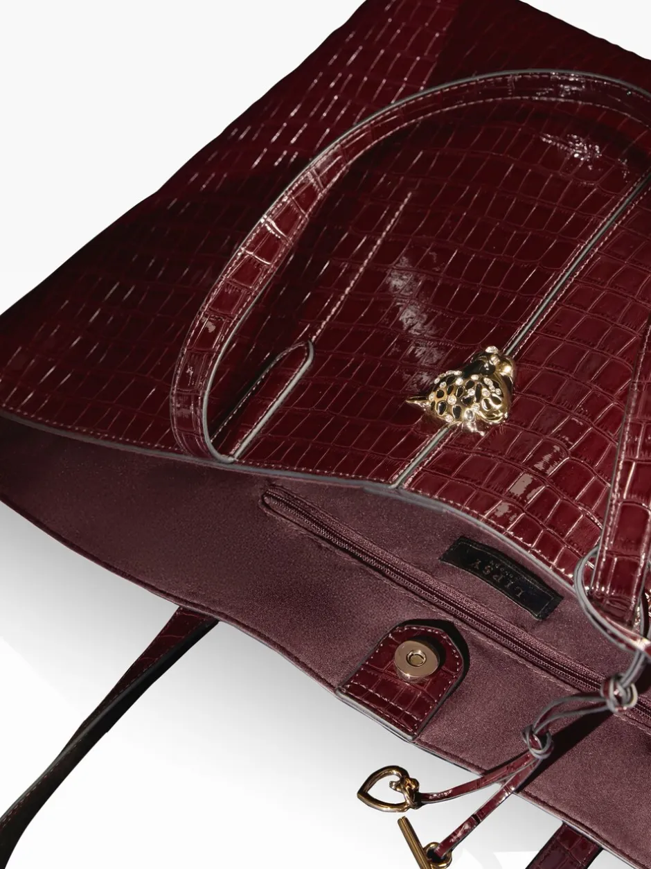 Tassen En Portemonnees*Lipsy - Croc Effect Shopper Tote Bag Bordeauxrood