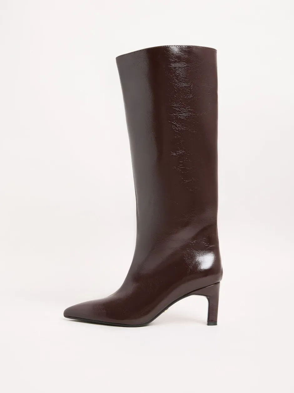 Boots*Lipsy - Faux Leather Knee High Low Kitten Heel Boots Bordeauxrood
