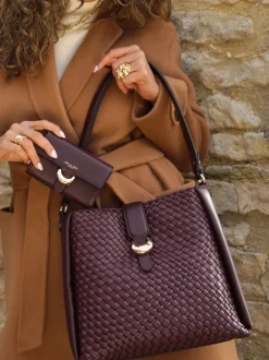 Tassen En Portemonnees*Luella Grey - Taupe Flora Weave Hobo Bag Bordeauxrood