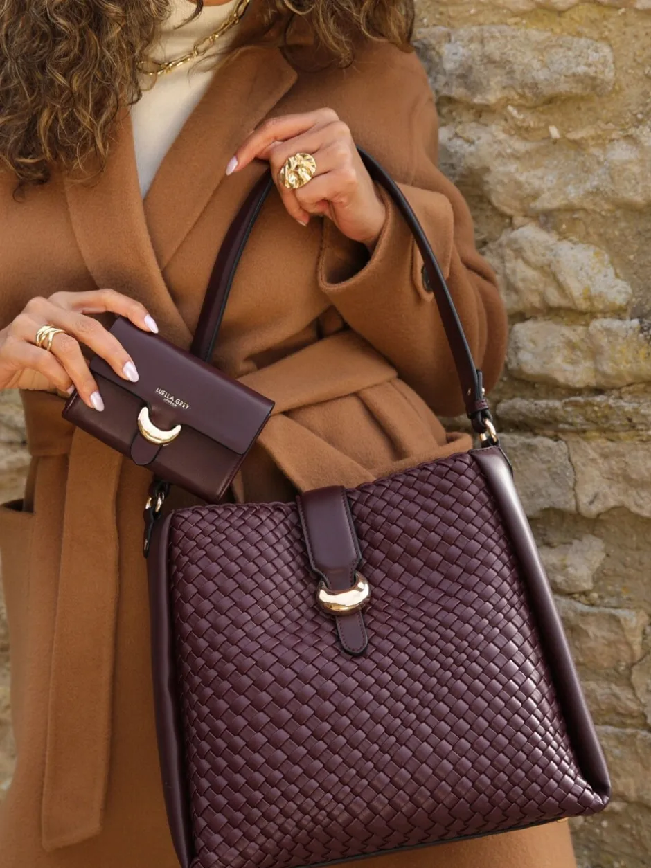 Tassen En Portemonnees*Luella Grey - Taupe Flora Weave Hobo Bag Bordeauxrood