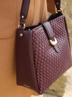 Tassen En Portemonnees*Luella Grey - Taupe Flora Weave Hobo Bag Bordeauxrood