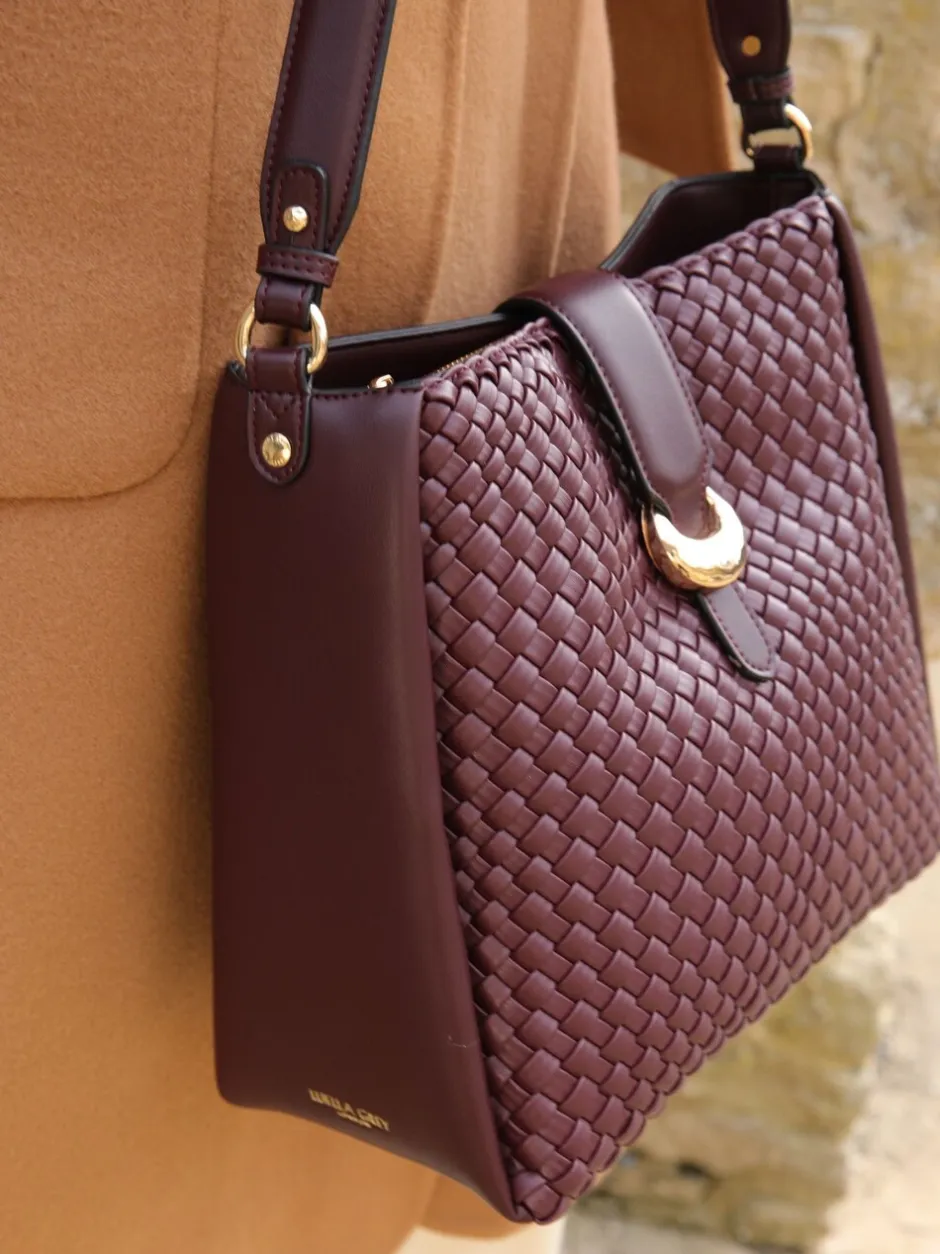 Tassen En Portemonnees*Luella Grey - Taupe Flora Weave Hobo Bag Bordeauxrood