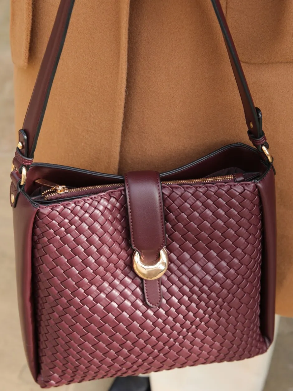 Tassen En Portemonnees*Luella Grey - Taupe Flora Weave Hobo Bag Bordeauxrood