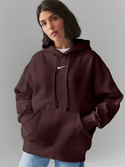 Sportkleding*Nike Bordeauxrood - oversized mini sportkleding Phoenix fleece swoosh pullover met hoodie