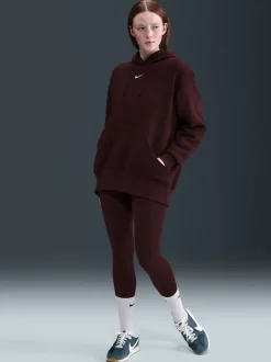 Sportkleding*Nike Bordeauxrood - oversized mini sportkleding Phoenix fleece swoosh pullover met hoodie