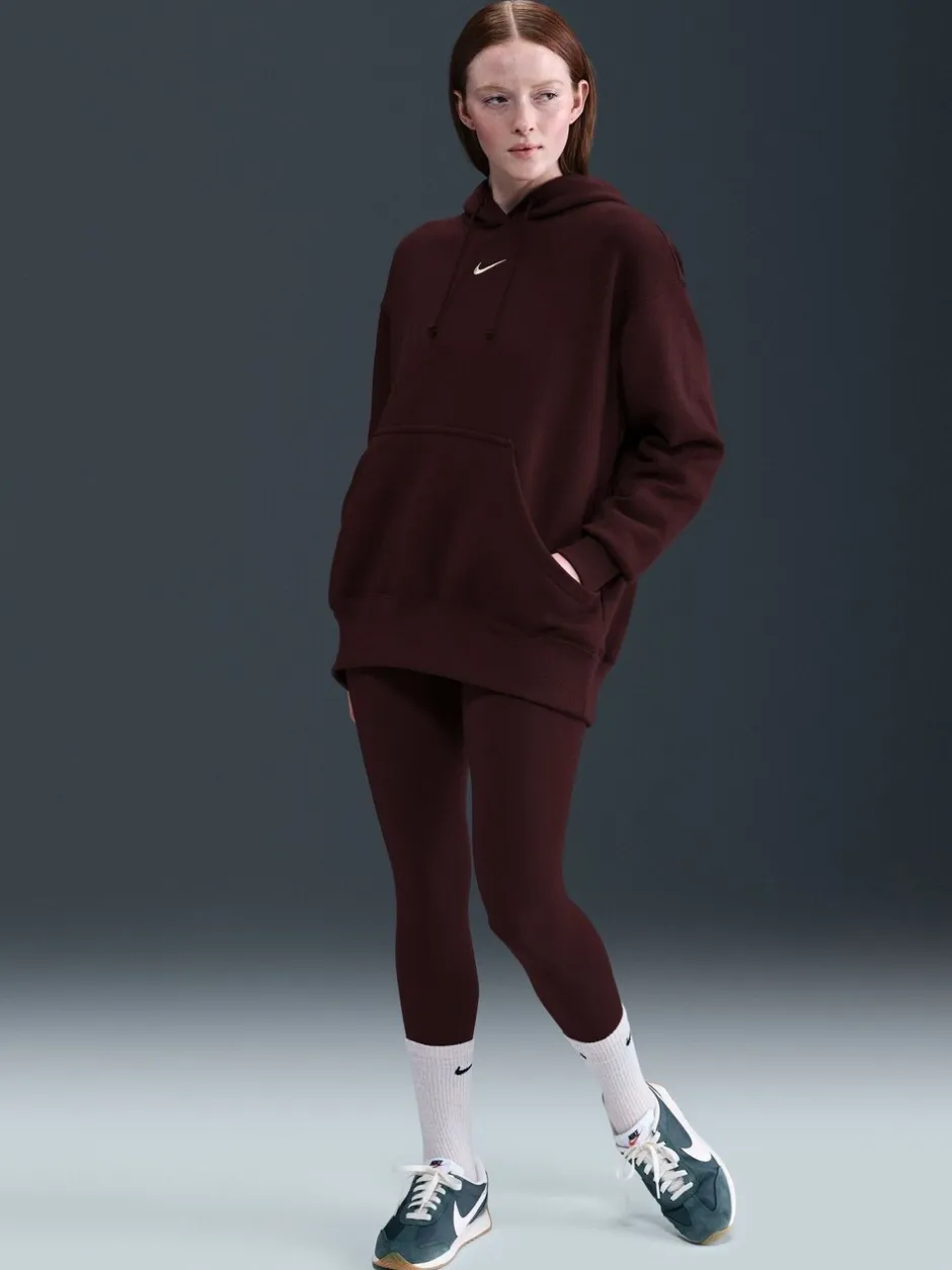 Sportkleding*Nike Bordeauxrood - oversized mini sportkleding Phoenix fleece swoosh pullover met hoodie