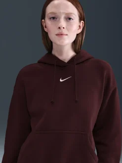 Sportkleding*Nike Bordeauxrood - oversized mini sportkleding Phoenix fleece swoosh pullover met hoodie