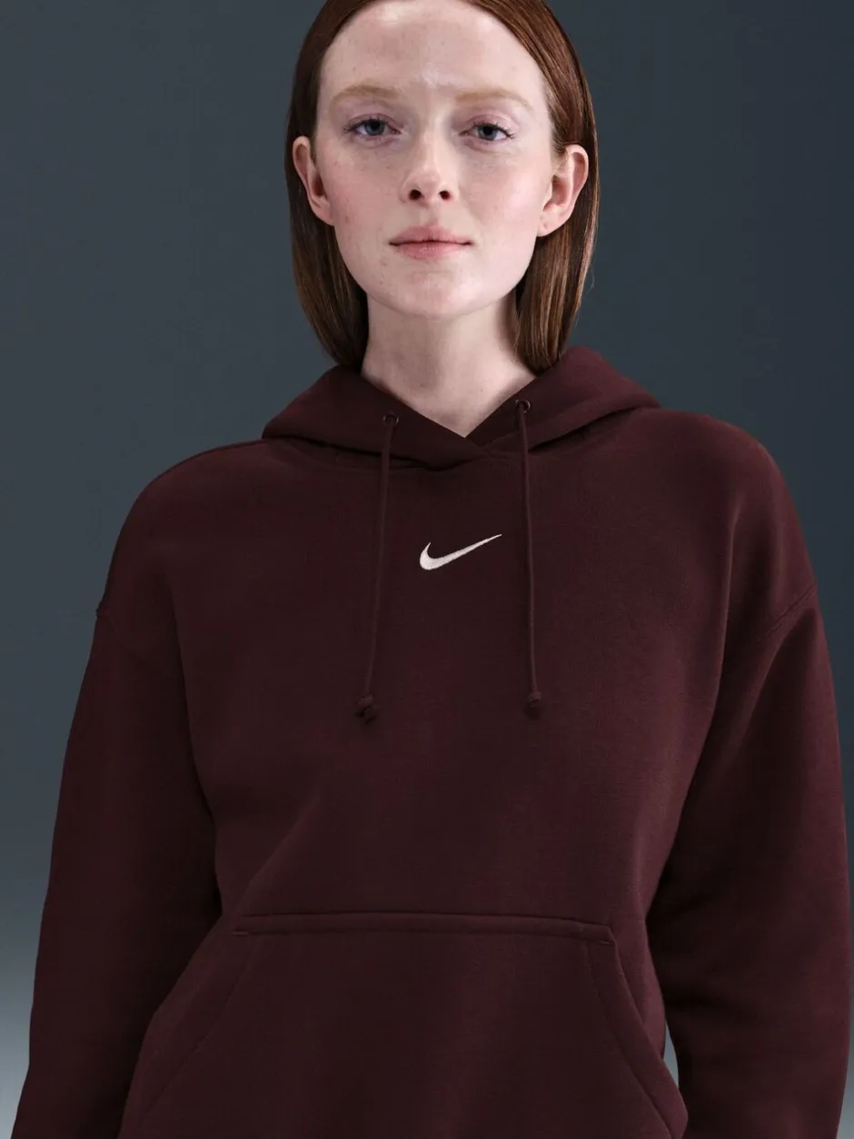 Sportkleding*Nike Bordeauxrood - oversized mini sportkleding Phoenix fleece swoosh pullover met hoodie
