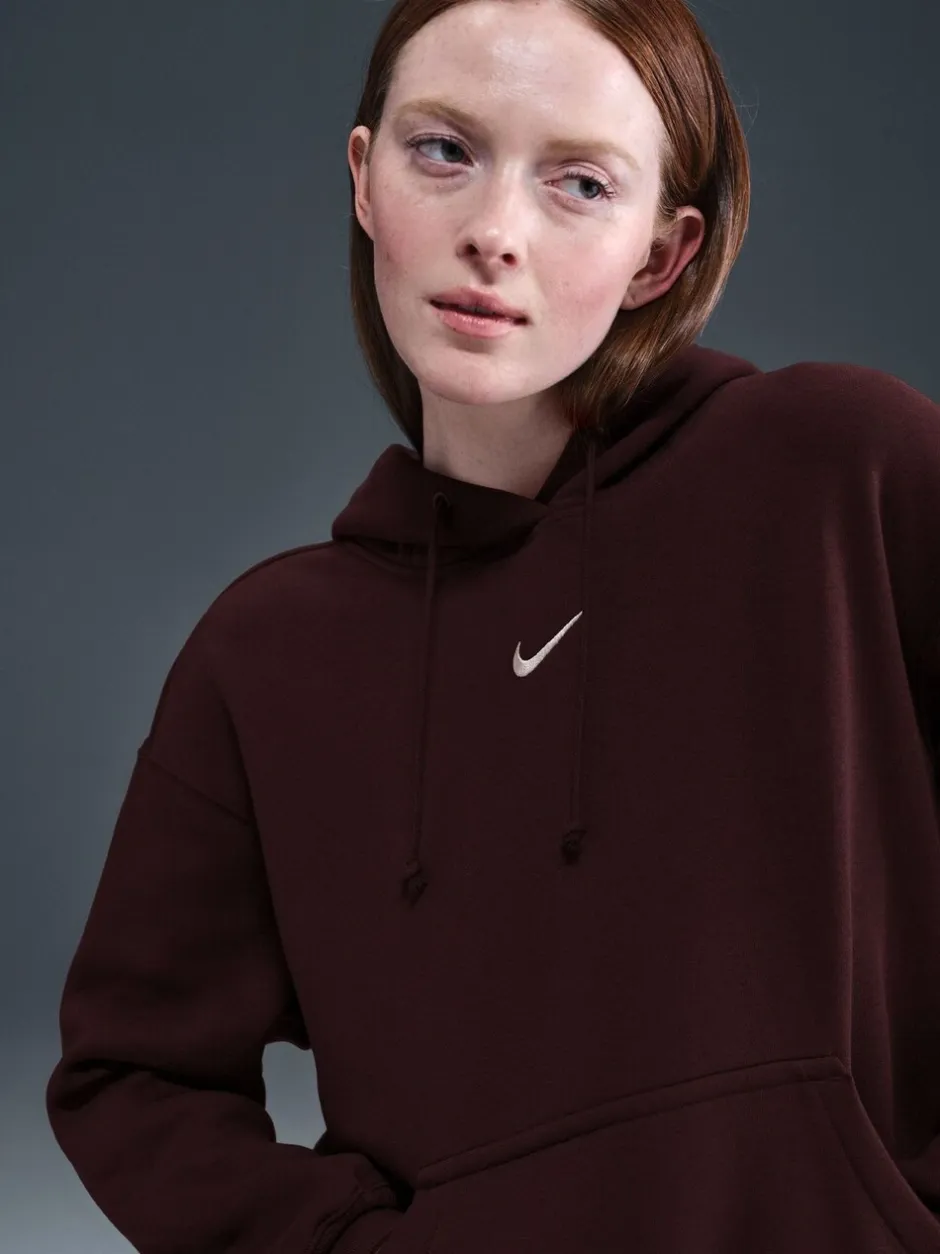 Sportkleding*Nike Bordeauxrood - oversized mini sportkleding Phoenix fleece swoosh pullover met hoodie
