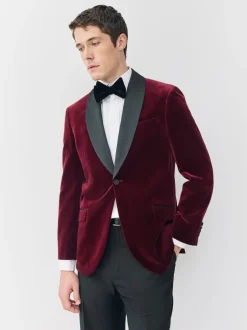 Smokings En Feestkleding|Blazers En Business-Jasjes*Next - Normale Pasvorm - Signature Pontoglio Italiaanse fluwelen blazer met sjaalkraag Bordeauxrood